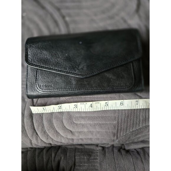 Vintage Fossil Black Pebbled Leather Flap Wallet Organizer Pre-Loved - Picture 7 of 8